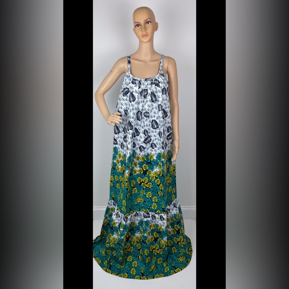 African Print Ankara Floral Print Sleeveless Maxi Dress